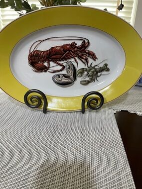 Vista Alegre Porcelain Seafood Platter with Yellow Rim and Lobster Motif